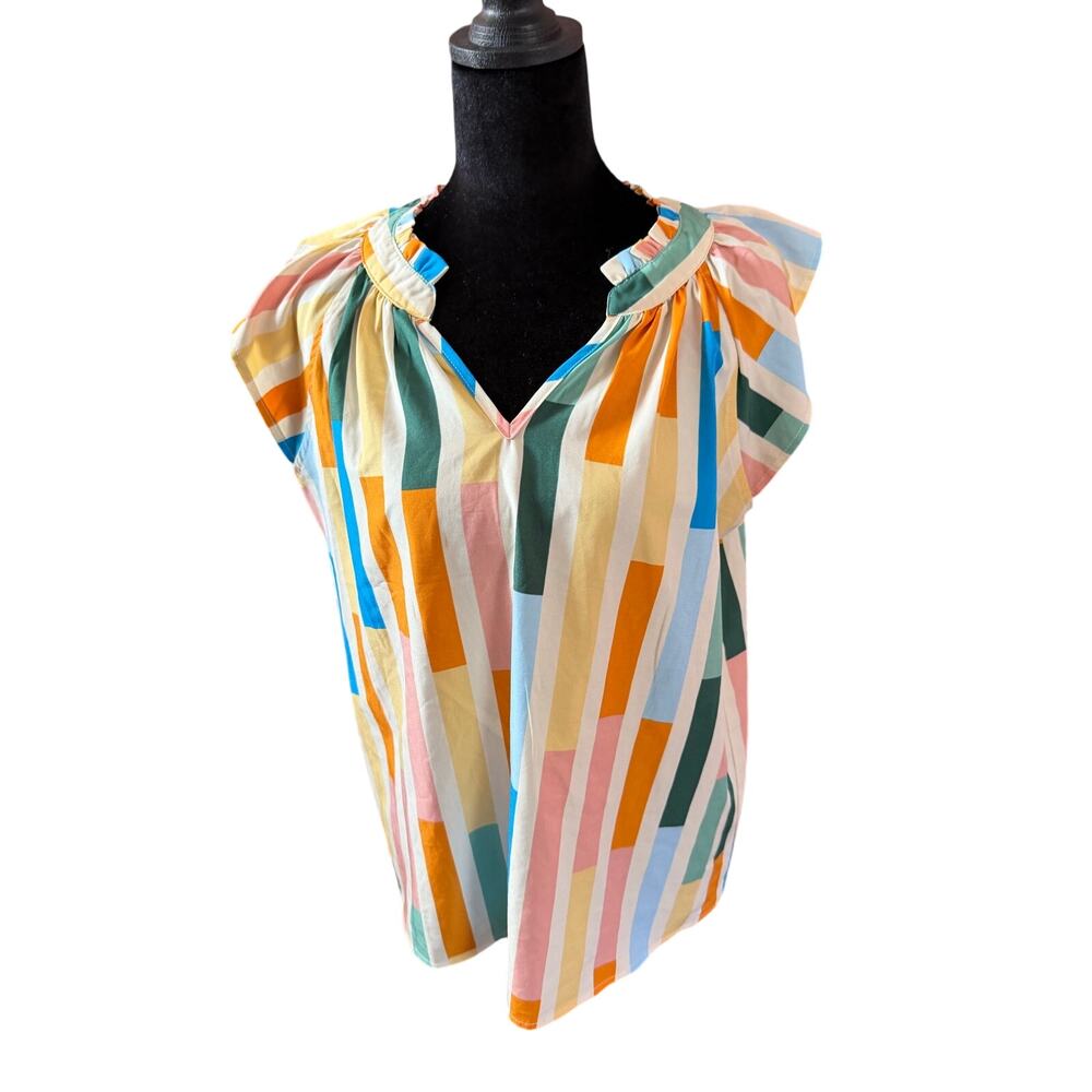 Hudson Gray Women's Size M Colorful Striped V-Neck Blouse Boho Abstract Top